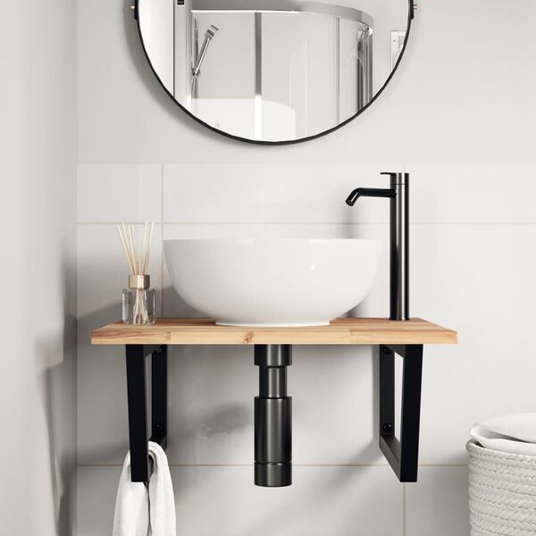 vidaXL V&auml;ggmonterad handfatshylla st&aring;l och massivt akaciatr&auml;