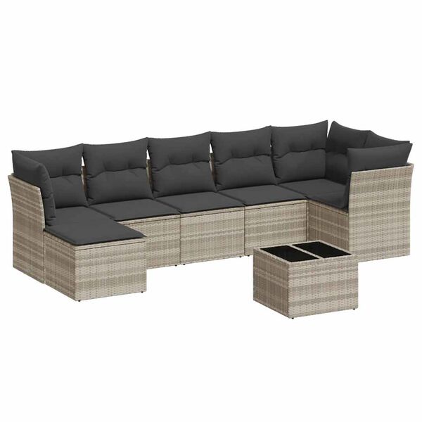 vidaXL Loungegrupp f&ouml;r tr&auml;dg&aring;rden m dynor 8 delar ljusgr&aring; konstrotting