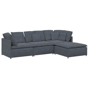 vidaXL Modulsoffa med fotpall och dynor sammet m&ouml;rkgr&aring;
