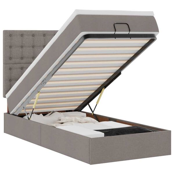 vidaXL Ottomansk s&auml;ng med madrass och LED-lampor taupe 90x200 cm tyg