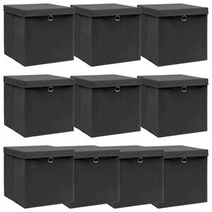 vidaXL F&ouml;rvaringsl&aring;dor med lock 10 st svart 32x32x32 cm tyg