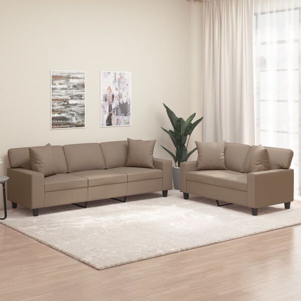 vidaXL Soffgrupp med kuddar&dynor 2 delar cappuccino konstl&auml;der