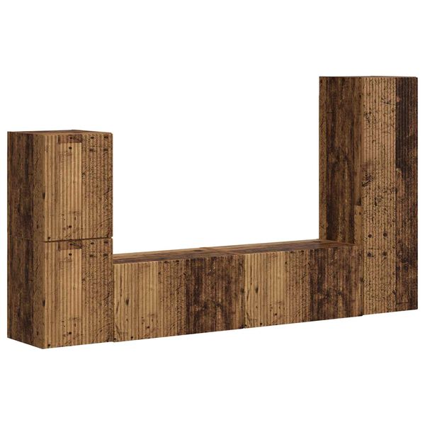 vidaXL TV-b&auml;nkset V&auml;ggmonterad 4 pcs Gammalt tr&auml; Konstruerat tr&auml;