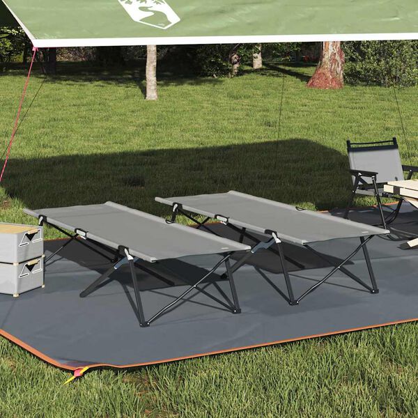 vidaXL F&auml;llbar Camping S&auml;ng 2 pcs Gr&aring; 206 x 76 x 74 cm Oxford och St&aring;l