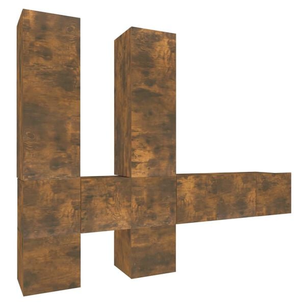 vidaXL Tv-sk&aring;p 7 delar R&ouml;kf&auml;rgad ek konstruerat tr&auml;