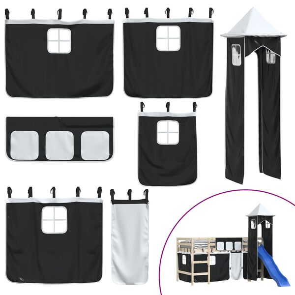 vidaXL Gardiner f&ouml;r lofts&auml;ng med torn vit och svart polyester