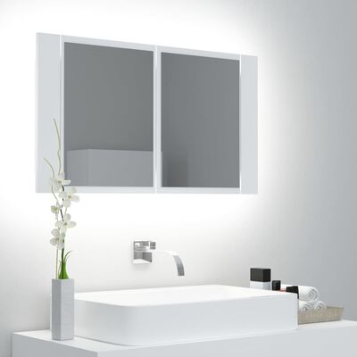 vidaXL Spegelskåp med LED vit 80x12x45 cm akryl