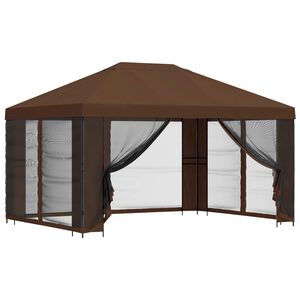 vidaXL Tr&auml;dg&aring;rdsgazebo med sidov&auml;ggar 4 &times; 3 m Brun Polyester och St&aring;l