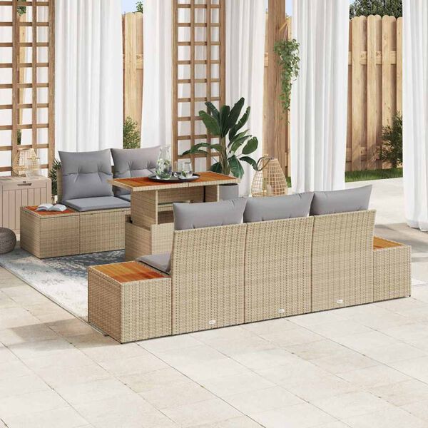 vidaXL Tr&auml;dg&aring;rdsoffset med lagring 6 pcs Beige Poly rattan
