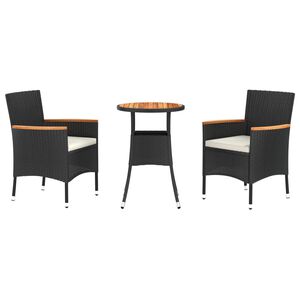vidaXL Caf&eacute;set med dynor 3 delar konstrotting svart