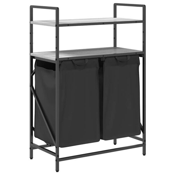 vidaXL Tvättkorg 2 fack med hyllor grå sonoma