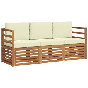 vidaXL Soffgrupper 3 pcs Naturlig och Gr&auml;dde Massivt Akaciatr&auml;