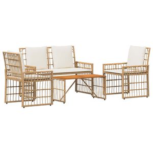 vidaXL Utem&ouml;belset 4 st Naturlig och Creamvit St&aring;l och poly rattan