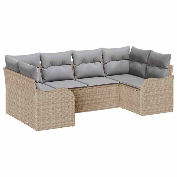 vidaXL Tr&auml;dg&aring;rdsoffset med kudde 6 pcs beige och ljusgr&aring; Poly rattan