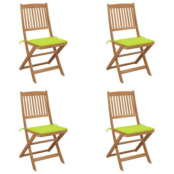 vidaXL Hopfällbara trädgårdsstolar med dynor 4 st massivt akaciaträ