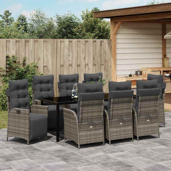 vidaXL Tr&auml;dg&aring;rdsm&ouml;belset med kudde 9 pcs Gr&aring; konstrotting