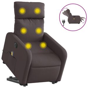 vidaXL Elektrisk massagef&aring;t&ouml;lj med uppresningshj&auml;lp m&ouml;rkbrun tyg