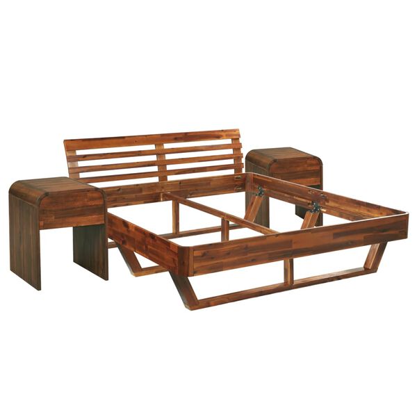 vidaXL S&auml;ngram med 2 s&auml;ngbord massivt akaciatr&auml; 180x200 cm