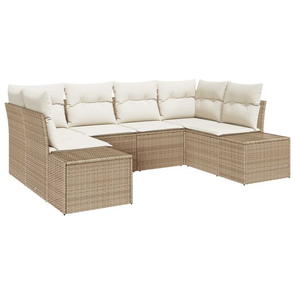 vidaXL Tr&auml;dg&aring;rdsoffset 6 pcs Beige och gr&auml;ddf&auml;rgad Poly rattan