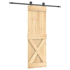 vidaXL Skjutd&ouml;rr Naturlig och svart 70 x 210 cm Massiv furutr&auml;d&ouml;rr