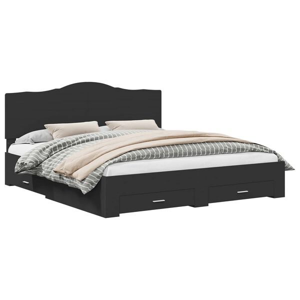 vidaXL S&auml;ngram med huvudgavel Svart 200 x 200 cm Konstruerat tr&auml;