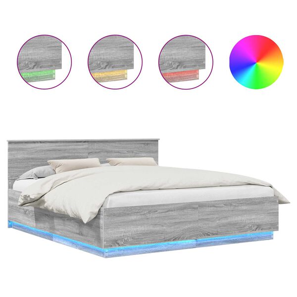 vidaXL S&auml;ngram med huvudgavel Gr&aring; Sonoma 200 x 200 cm Konstruerat tr&auml;