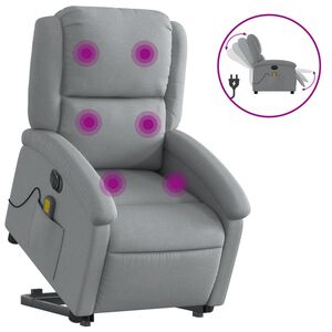 vidaXL Elektrisk massagef&aring;t&ouml;lj med uppresningshj&auml;lp ljusgr&aring; tyg