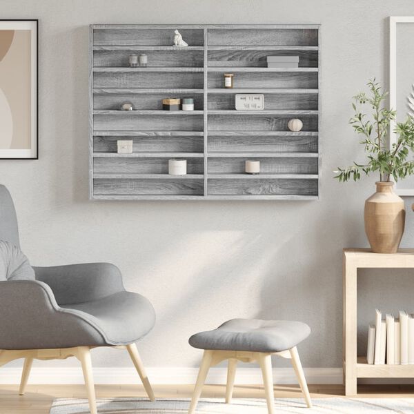 vidaXL Vitrinsk&aring;p gr&aring; sonoma 100x8,5x75 cm konstruerat tr&auml;