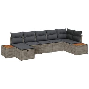 vidaXL Tr&auml;dg&aring;rdsoffset med kudde 7 pcs Gr&aring; Poly rattan
