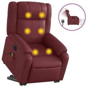 vidaXL Massagef&aring;t&ouml;lj med uppresningshj&auml;lp vinr&ouml;d konstl&auml;der