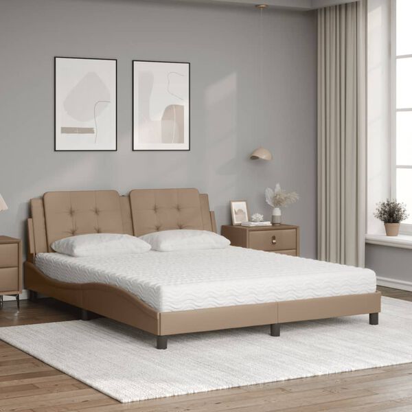 vidaXL Bed with Mattress "Zadar" Cappuccino 160x200 cm Faux Leather