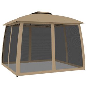 vidaXL Paviljong med dubbelt tak & n&auml;tv&auml;ggar taupe 2,93x2,93 m st&aring;l