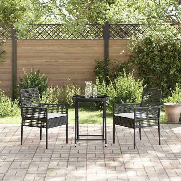 vidaXL Trädgårds Bistro Set 3 pcs Svart Poly rattan