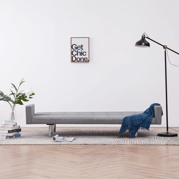 vidaXL B&auml;ddsoffa med armst&ouml;d ljusgr&aring; polyester