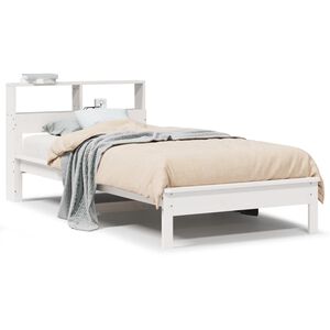 vidaXL S&auml;ng med bokhylla utan madrass vit 90x190cm massiv furu