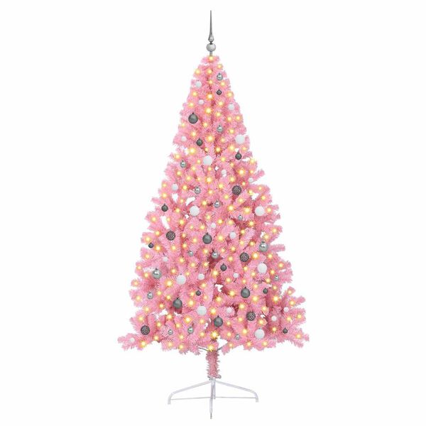 vidaXL Konstgjord F&ouml;rbelyst Julgran med 300 LED-lampor Rosa 240 cm PVC
