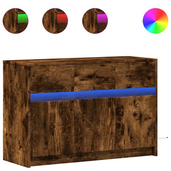 vidaXL Tv-bänk med LEDs rökfärgad ek 91x34x61 cm konstruerat trä