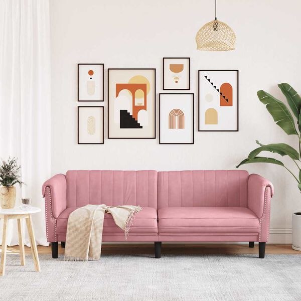 vidaXL Soffa 3-sits rosa sammet