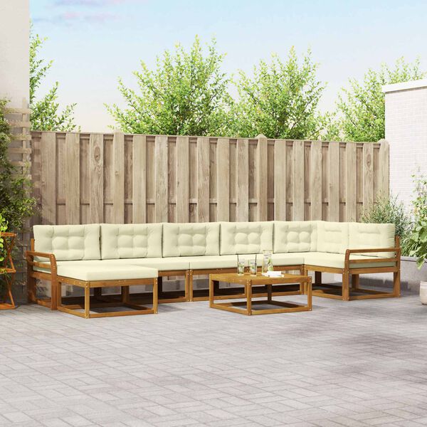 vidaXL Utomhussoffset med kudde 8 pcs Naturlig och Gr&auml;dde