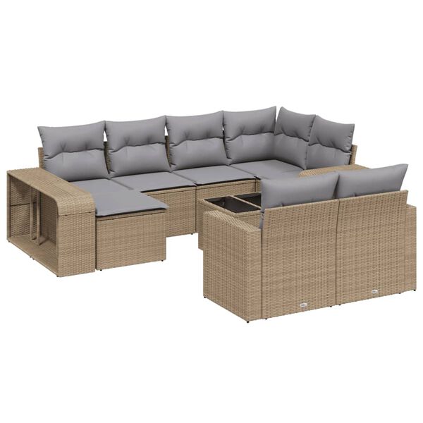 vidaXL Loungegrupp för trädgården m. dynor 11 delar beige konstrotting