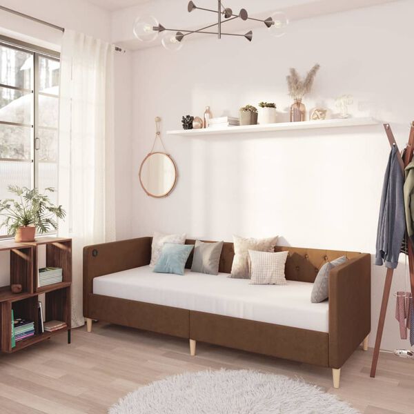 vidaXL Dagb&auml;dd med madrass USB brun tyg 90x200 cm