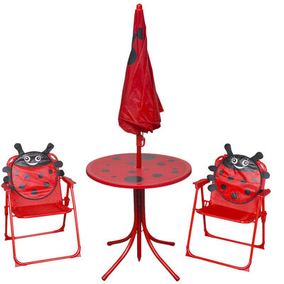 vidaXL Cafébord för barn med parasoll 3 delar röd