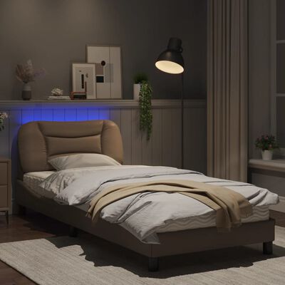 vidaXL Sängram med LED-belysning cappuccino 80x200 cm konstläder