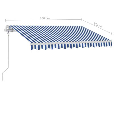 vidaXL Automatisk markis med vindsensor & LED 300x250 cm blå och vit