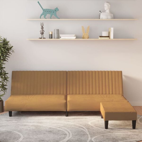 vidaXL B&auml;ddsoffa 2-sits med fotpall brun sammet