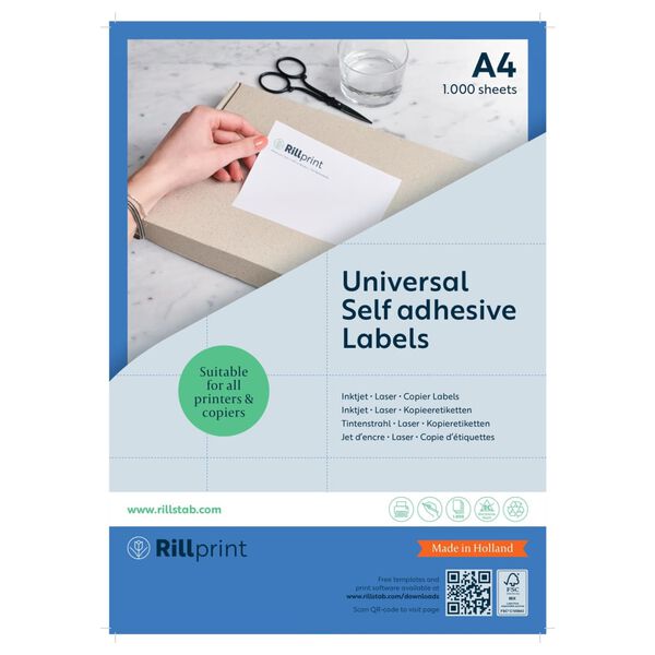 rillprint Sj&auml;lvh&auml;ftande etiketter 210x297 mm 1000 ark vit