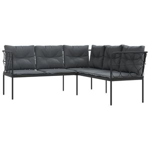 vidaXL Tr&auml;dg&aring;rdssoffa med dynor L-formad svart st&aring;l och textilen