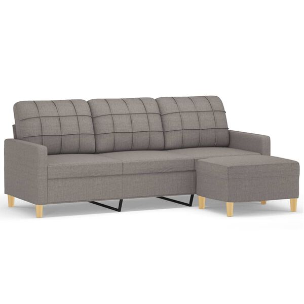 vidaXL 3-sitssoffa med fotpall taupe 180 cm tyg