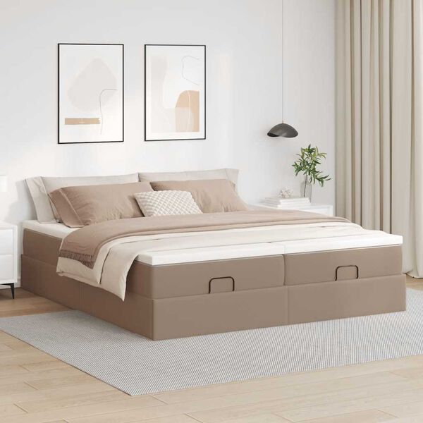 vidaXL Ottoman s&auml;ngram med madrasser cappuccino 160x200 cm konstl&auml;der