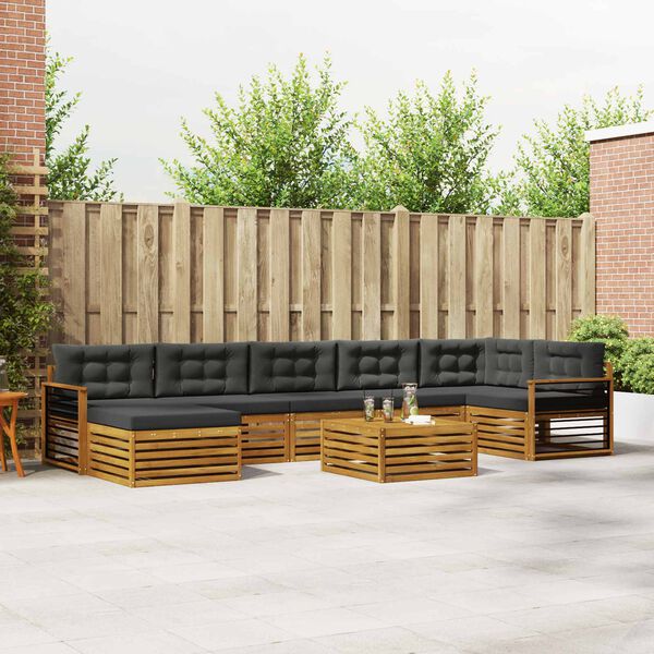 vidaXL Soffgrupper 8 pcs Naturlig och Antracit Massivt Akaciatr&auml;
